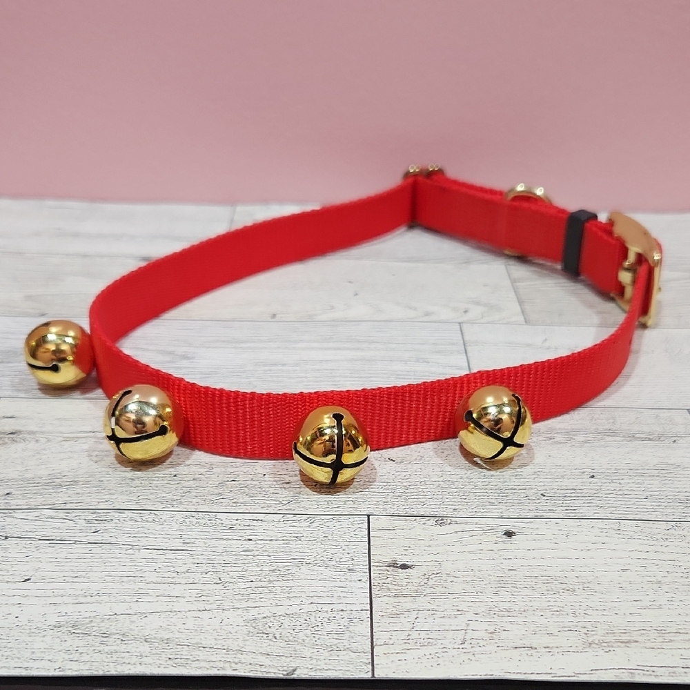 Red Dog Collar with Gold Bells